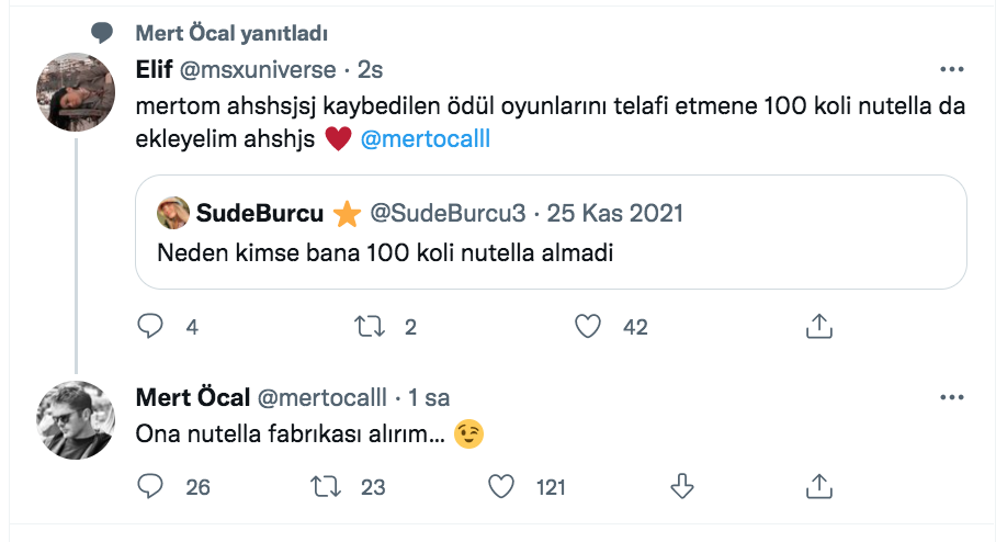 mert ocal dan olay sude burcu paylasimi ona nutella fabrikasi alirim